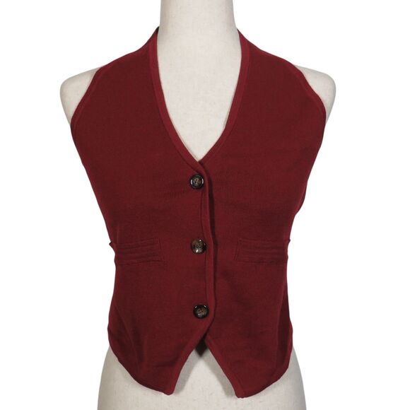 HALARA Sweaters - Halara Vest Burgundy Sweater Knit Button Up Halter Neck Top Size Large 12-14